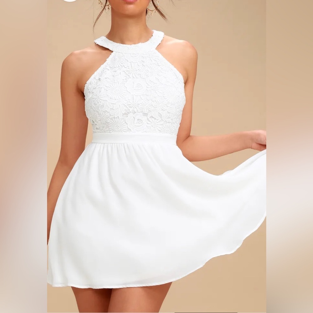 Lulus #594952 Lover's Game White Lace Skater White Dress Size S #